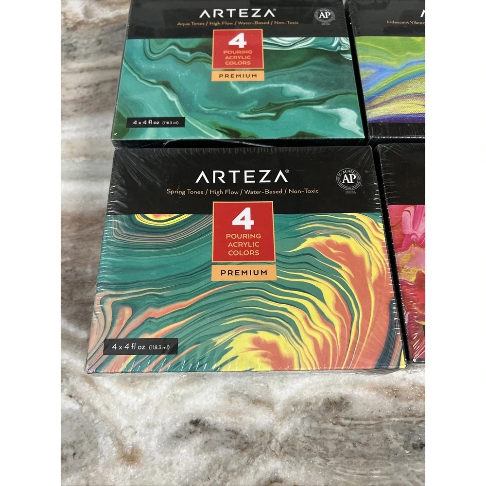ARTEZA Iridescent Acrylic‎ Paint, Lot of 4 Boxes 4 fl oz Bottles Per Package